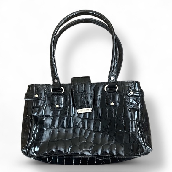 Vntg Liz Claiborne Black Crocodile Embossed Baguette Bag Shoulder Y2K 90’s - Picture 1 of 11